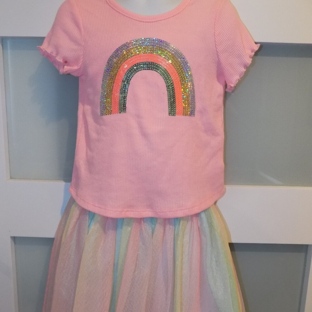 Berkley Jensen Multi Colored 2pc Shirt & Tulle Skirt Outfit Size 4T Girl's NEW